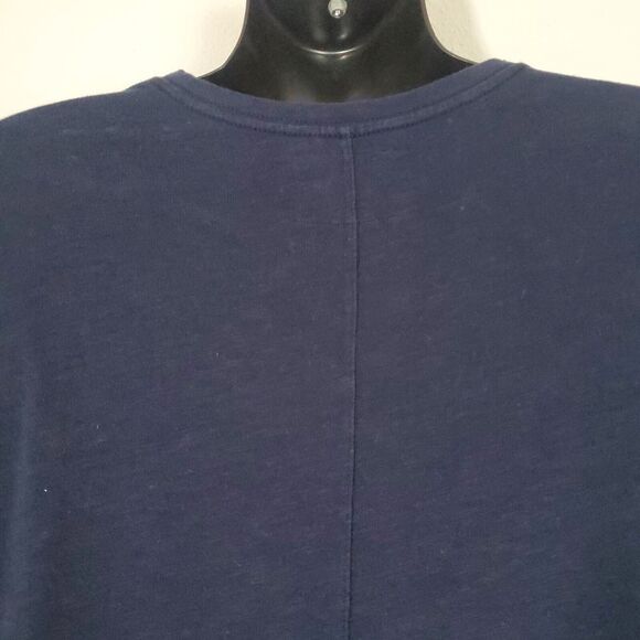 True Religion Men's Tee Large Navy Blue Embroidered Horseshoe Logo Crewneck Long - Picture 8 of 10